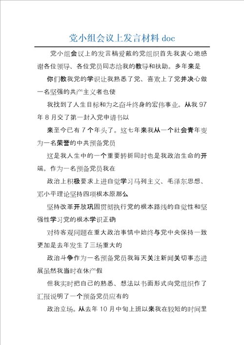 党小组会议上发言材料doc