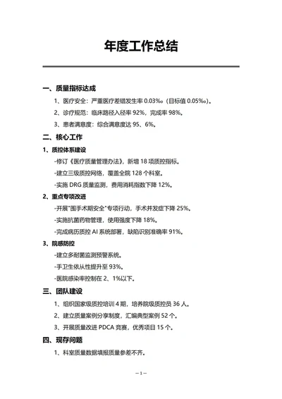 医院质量部门年度工作总结