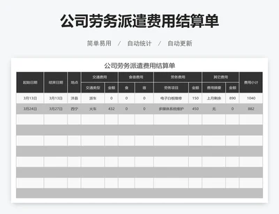 公司劳务派遣费用结算单