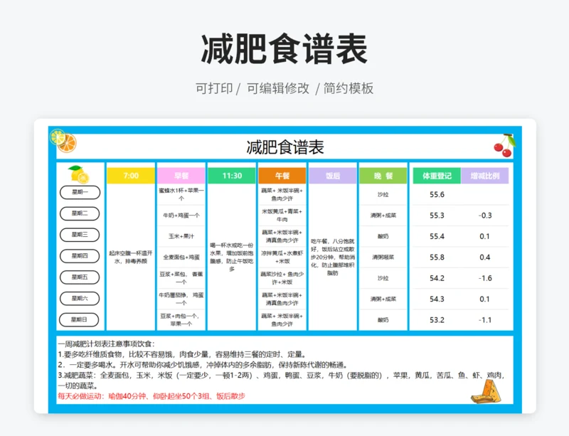 减肥食谱表