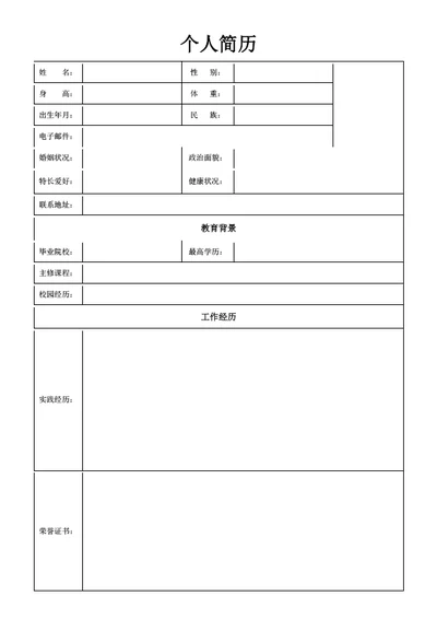 体育行业表格简历模板