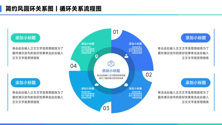 蓝色简约风4项圆环关系图PPT