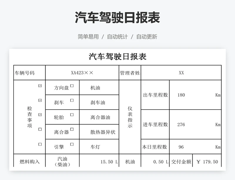 汽车驾驶日报表