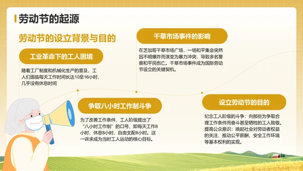 黄色插画风五一国际劳动节文化介绍PPT模板
