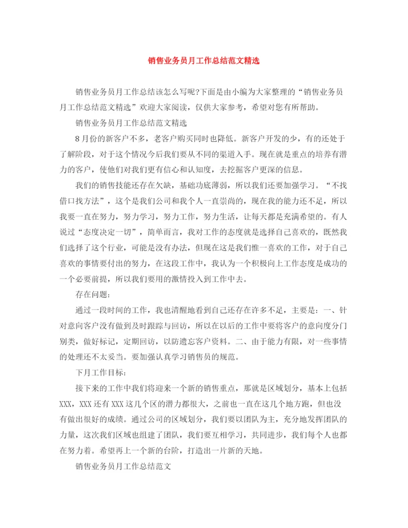精编之销售业务员月工作总结范文精选.docx