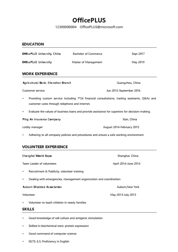 标准黑白英文简历