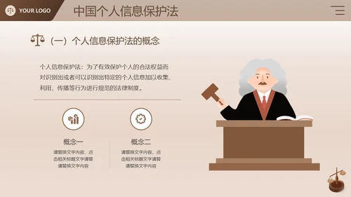 棕色简约商务风企业法律宣传培训个人信息保护法课件PPT模板