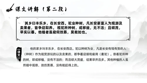 灰色淡水墨风种树郭橐驼传说课PPT模板高中语文PPT