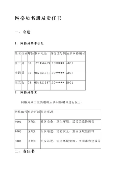 网格员名册及责任书