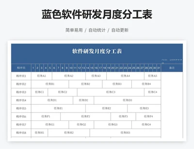 蓝色软件研发月度分工表