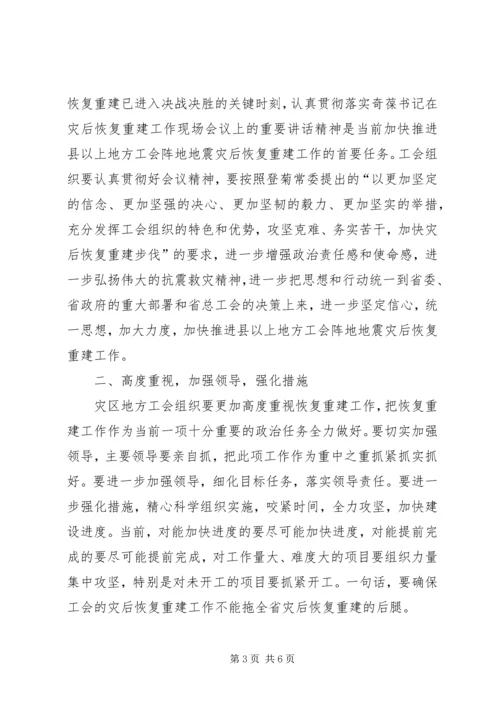 在全省县以上地方工会阵地地震灾后恢复重建工作汇报会上的讲话.docx