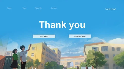 蓝色卡通风学校校园生活PPT主题