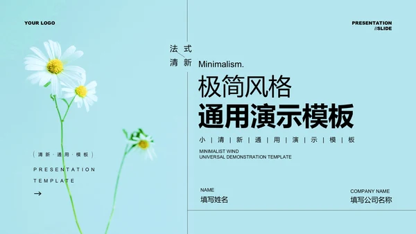 淡蓝色极简风格小清新通用PPT演示模板