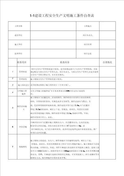 1建设工程安全生产文明施工条件自查表