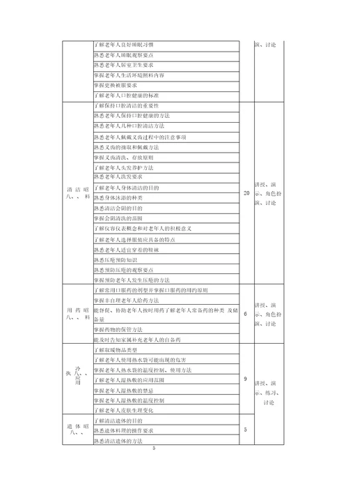 养老护理员培训教学大纲及教学计划初、中高、级、