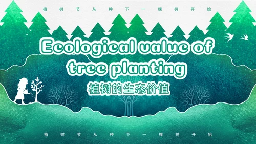 绿色渐变鎏金剪影312植树节英文介绍课件PPT