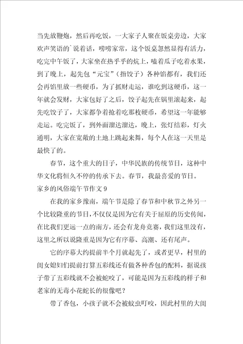 家乡的风俗端午节作文20篇