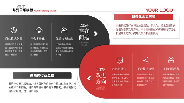 黑红色简约风并列关系PPT版式合集