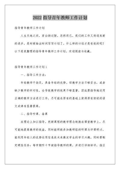 2022指导青年教师工作计划