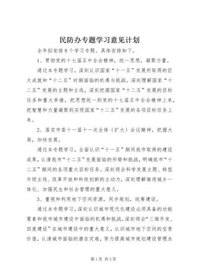 民防办专题学习意见计划.docx