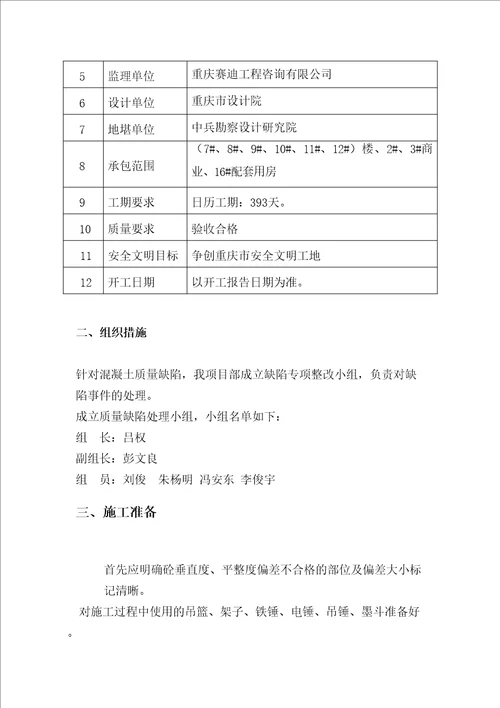 主体结构砼墙面垂直度平整度修补专项处理方案