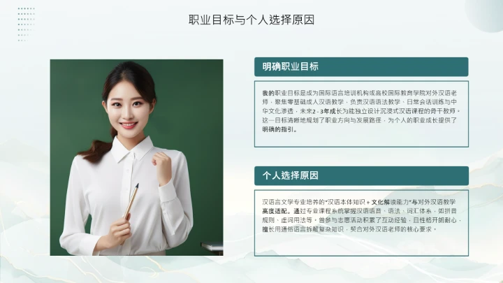 汉语言文学专业大学生职业生涯规划发展展示PPT模版