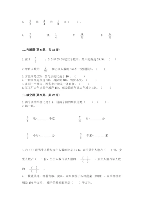 小学六年级上册数学期末测试卷含答案【精练】.docx