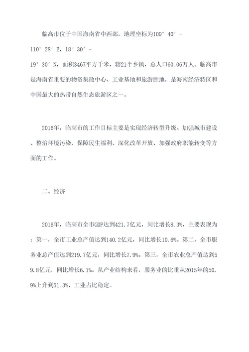 临高2016年工作报告