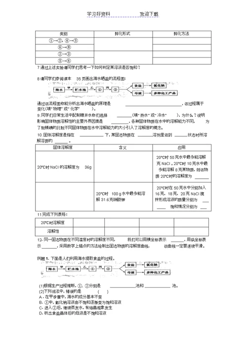 初中化学溶解度导学案