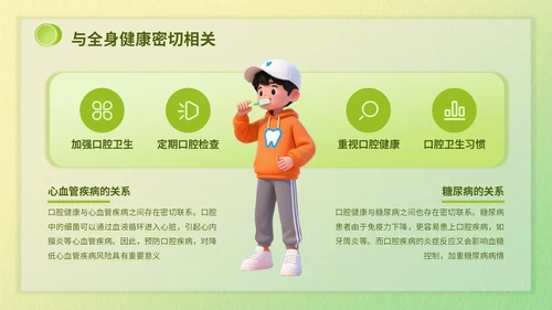 绿色3d立体风爱牙日知识科普PPT模版