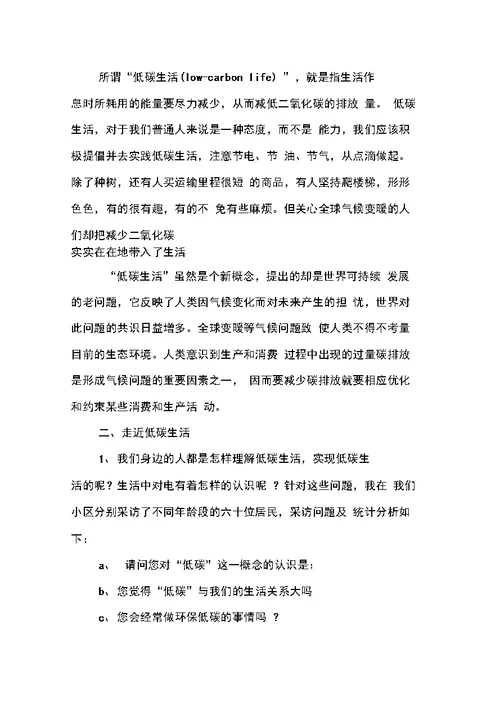 暑假低碳环保实习报告范文