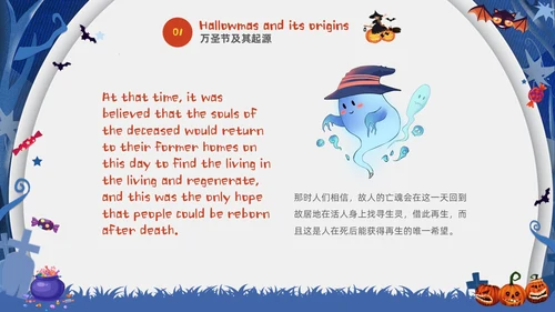 蓝白卡通儿童万圣节英文介绍PPT