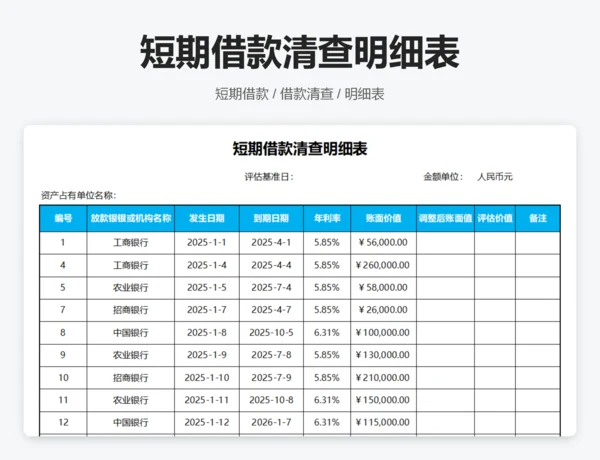 短期借款清查明细表