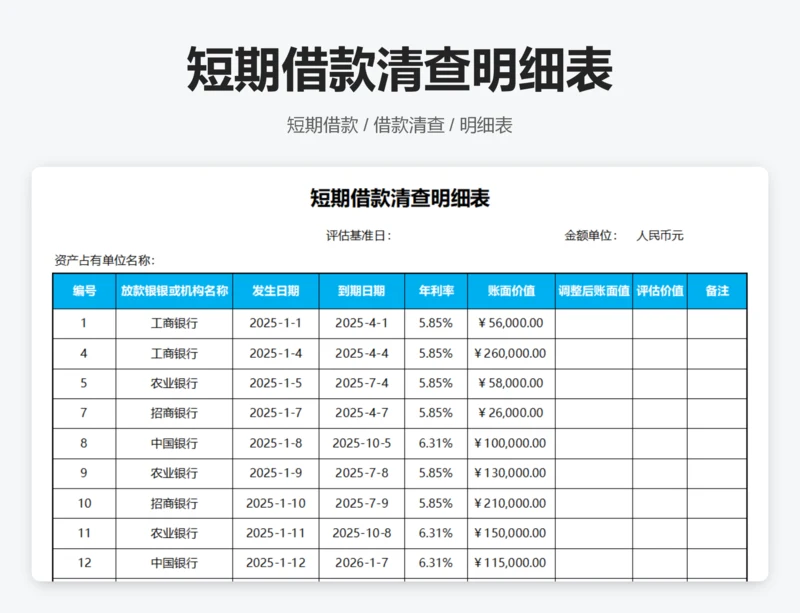 短期借款清查明细表