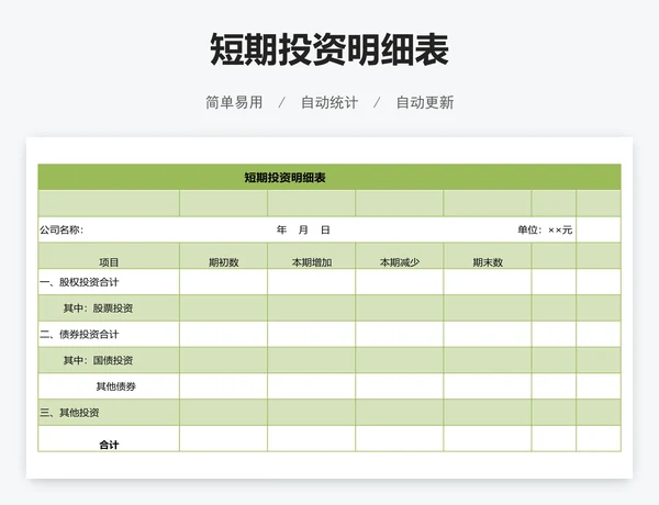 短期投资明细表