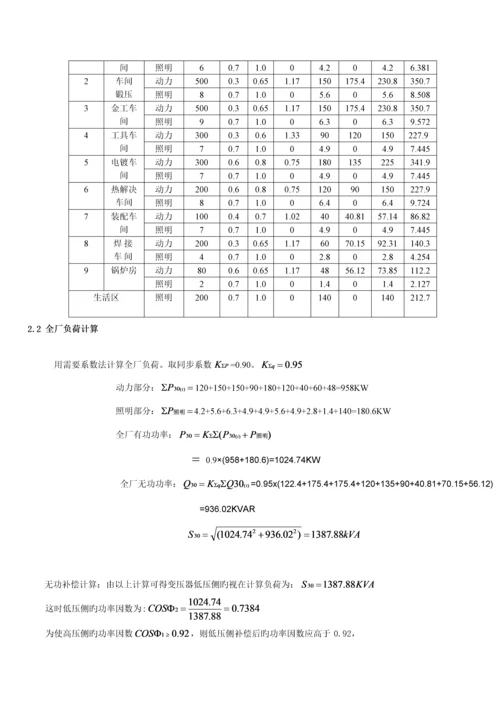 工厂供电优质课程设计.docx