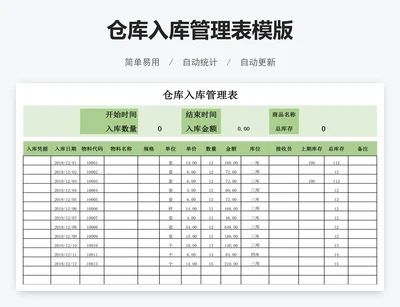 仓库入库管理表模版