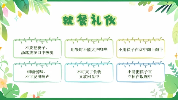 绿色卡通插画简约儿童礼仪培训PPT模板