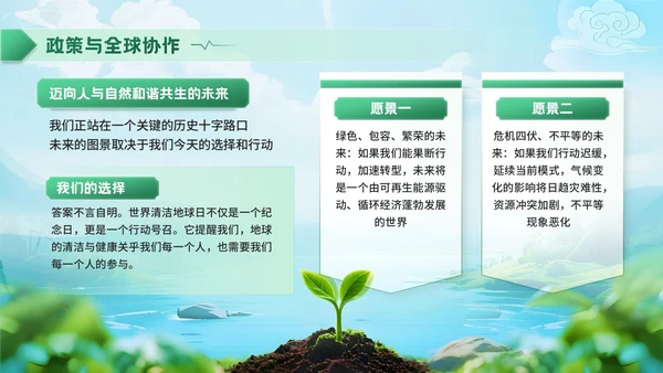 深绿色清新风世界清洁地球日环保宣传活动PPT模板