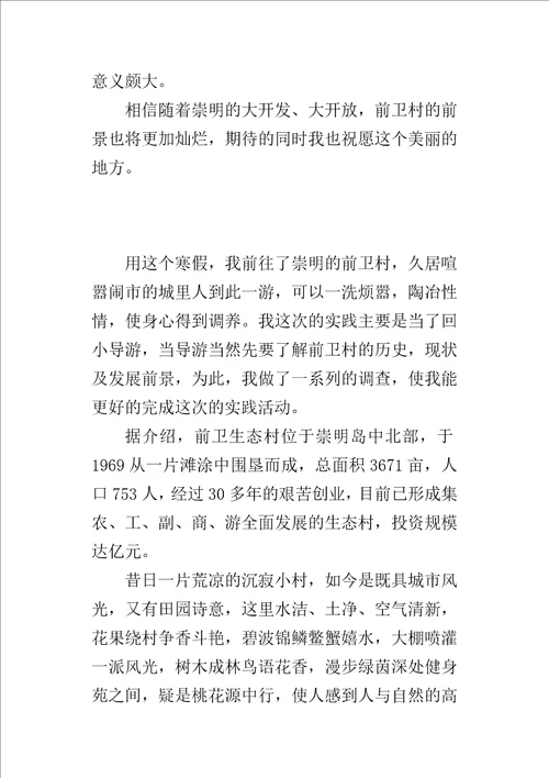 寒假导游的社会实践报告