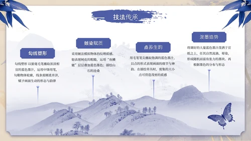 蓝色系古风蓝绾风华年中总结PPT模板