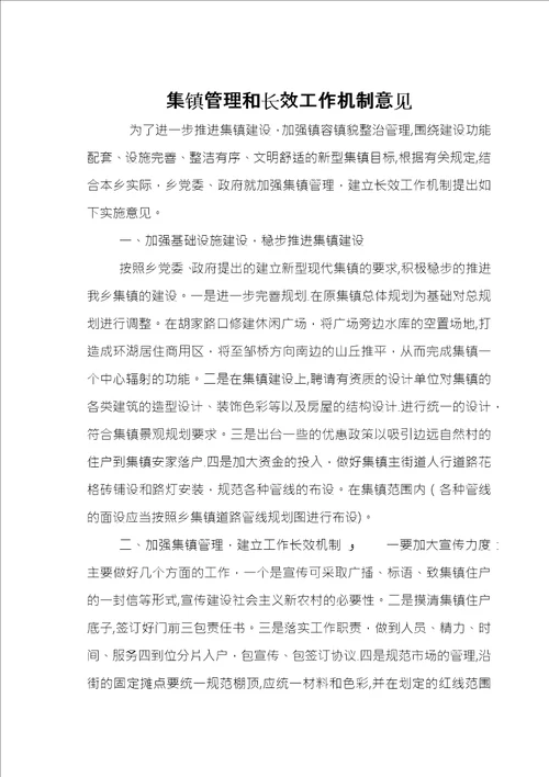 集镇管理和长效工作机制意见