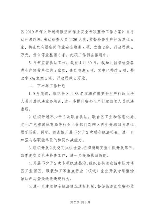 应急管理局执法科XX年上半年工作总结及下半年工作计划 (2).docx