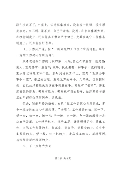 地税副局长在加强领导干部作风建设专题民主生活会上的自查报告 (4).docx