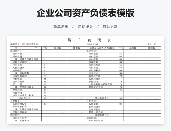 企业公司资产负债表模版