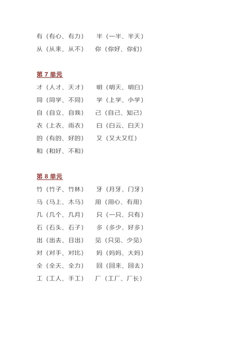 小学一年级语文全部知识点汇总