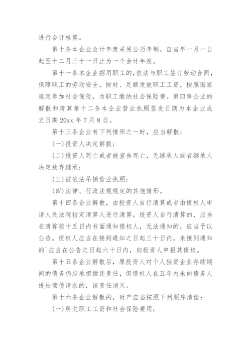个人独资企业公司章程.docx