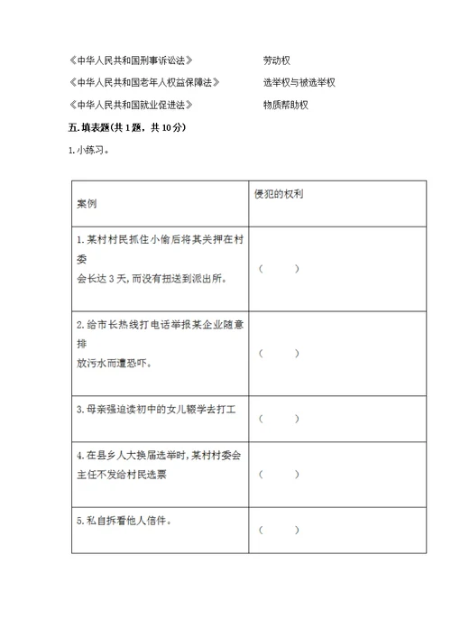 2022年六年级上册道德与法治期中测完整