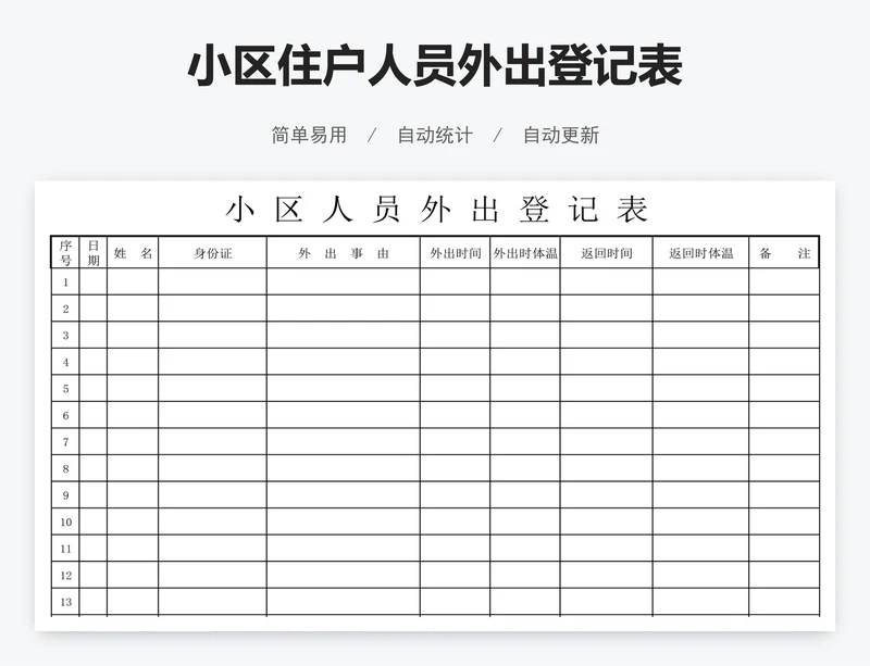 小区住户人员外出登记表
