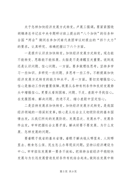 加快经济发展方式转变研讨班开班卢展工讲话(图).docx